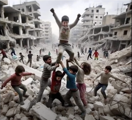 Gaza Enfants Dans Les Ruines (002)